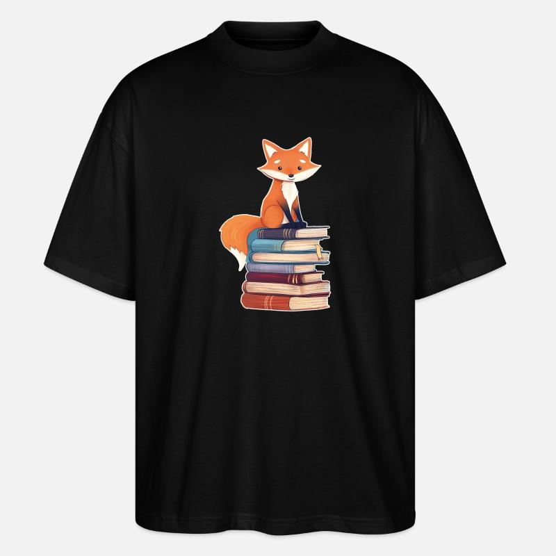Fuchs auf Bücherstapel - Stanley/Stella Oversized Unisex Bio T-Shirt Blaster 2.0 - Schwarz