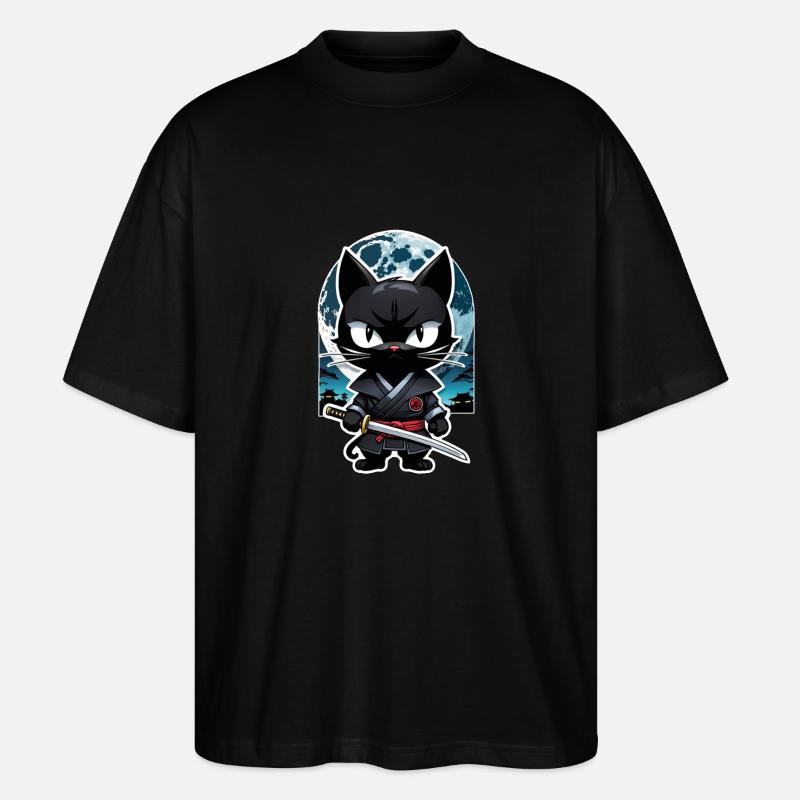 Ninja Katze - Samurai Kätzchen - Stanley/Stella Oversized Unisex Bio T-Shirt Blaster 2.0 - Schwarz