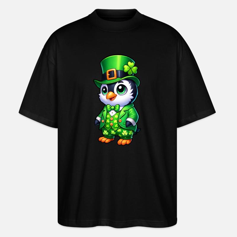 Mignon Dessin Animé Pingouin Saint-Patrick - T-shirt bio Blaster 2.0 coupe oversize Stanley/Stella Unisexe - noir