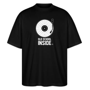 Old School Inside - Plattenspieler Weiß - Stanley/Stella Oversized Unisex Bio T-Shirt Blaster 2.0 - Schwarz - Vorne - Alina (178cm) & Michal (187cm)