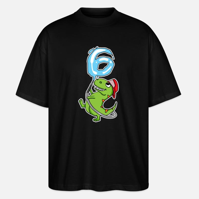 6th Birthday Dinosaur - Stanley/Stella Oversized Unisex Organic T-shirt Blaster 2.0 - black