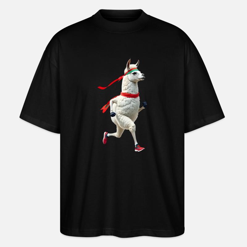 Lama mit Stirnband beim Joggen - Stanley/Stella Oversized Unisex Bio T-Shirt Blaster 2.0 - Schwarz