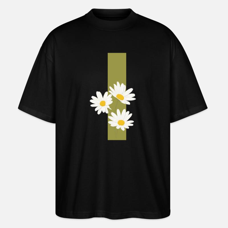 Buchstabe i Grüne Gänseblümchen - Stanley/Stella Oversized Unisex Bio T-Shirt Blaster 2.0 - Schwarz