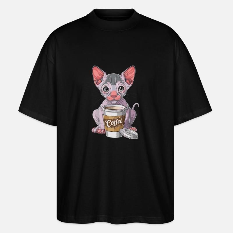 Nacktkatze mit Kaffee - Stanley/Stella Oversized Unisex Bio T-Shirt Blaster 2.0 - Schwarz