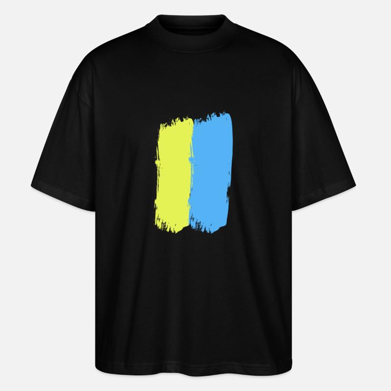 Gelbblauer Strich durch die Mitte - Stanley/Stella Oversized Unisex Bio T-Shirt Blaster 2.0 - Schwarz