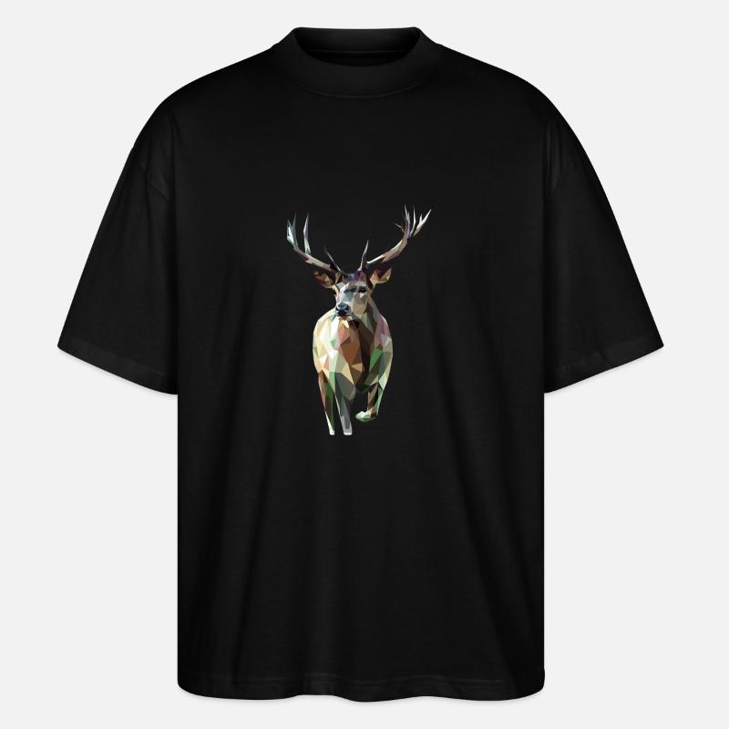 Cerf géométrique – Conception polygonale moderne - T-shirt bio Blaster 2.0 coupe oversize Stanley/Stella Unisexe - noir