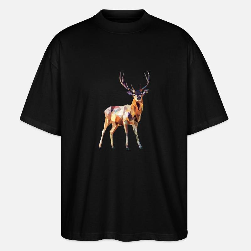 Cerf géométrique – Conception polygonale moderne - T-shirt bio Blaster 2.0 coupe oversize Stanley/Stella Unisexe - noir