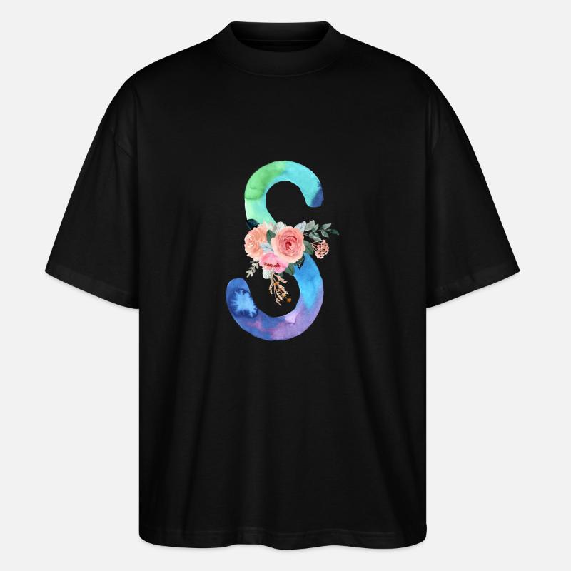 Buchstabe S Aquarell - Stanley/Stella Oversized Unisex Bio T-Shirt Blaster 2.0 - Schwarz