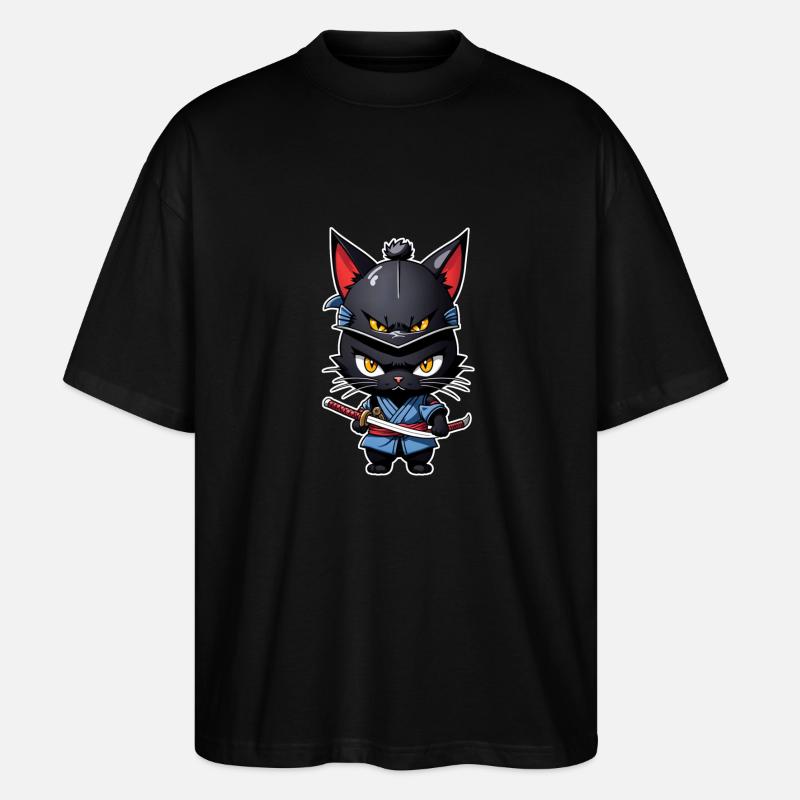Ninja Cat - Samurai Kitten - Stanley/Stella Oversized Unisex Organic T-shirt Blaster 2.0 - black