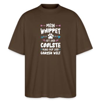 whippet hund spruch - Stanley/Stella Oversized Unisex Bio T-Shirt Blaster 2.0 - Dunkelbraun - Vorne - Alina (178cm) & Michal (187cm)