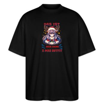 Das ist mein Anime X-Mas Outfit Nikolaus Manga - Stanley/Stella Oversized Unisex Bio T-Shirt Blaster 2.0 - Schwarz - Vorne - Alina (178cm) & Michal (187cm)