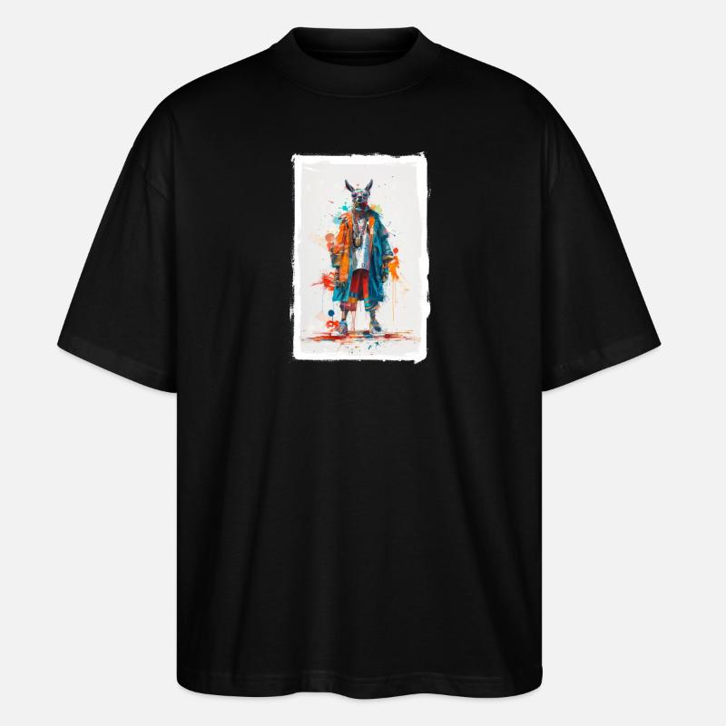Buntes Lama - Stanley/Stella Oversized Unisex Bio T-Shirt Blaster 2.0 - Schwarz
