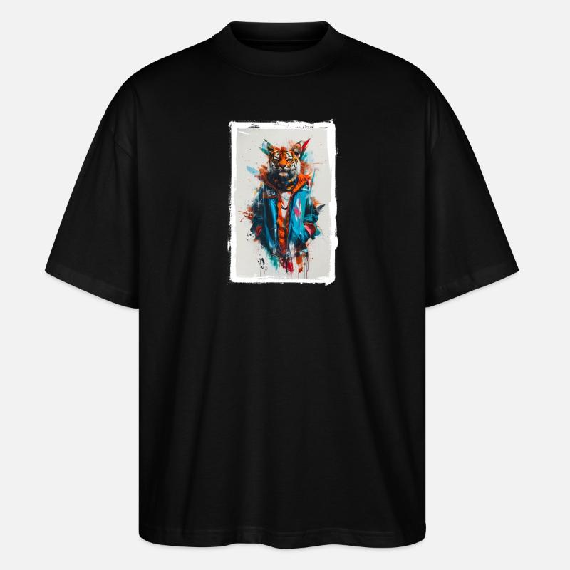 Bunter Tiger - Stanley/Stella Oversized Unisex Bio T-Shirt Blaster 2.0 - Schwarz