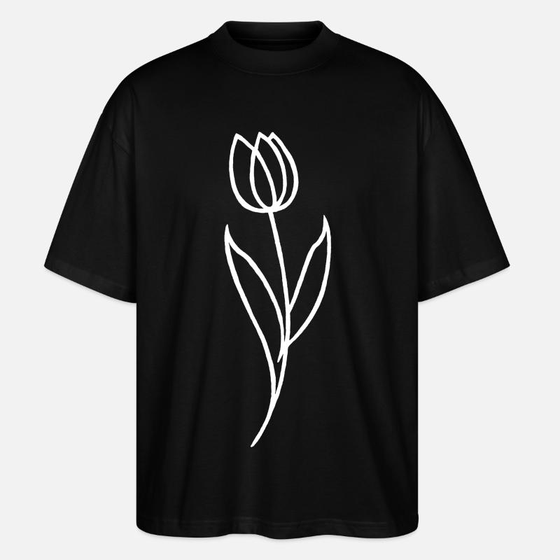 Skizze einer weißen Blume - Stanley/Stella Oversized Unisex Bio T-Shirt Blaster 2.0 - Schwarz