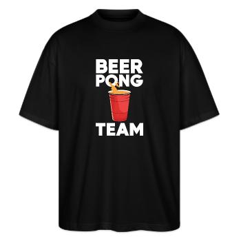 Beerpong Bierpong Bier Pong Team - Stanley/Stella Oversized Unisex Bio T-Shirt Blaster 2.0 - Schwarz - Vorne - Alina (178cm) & Michal (187cm)