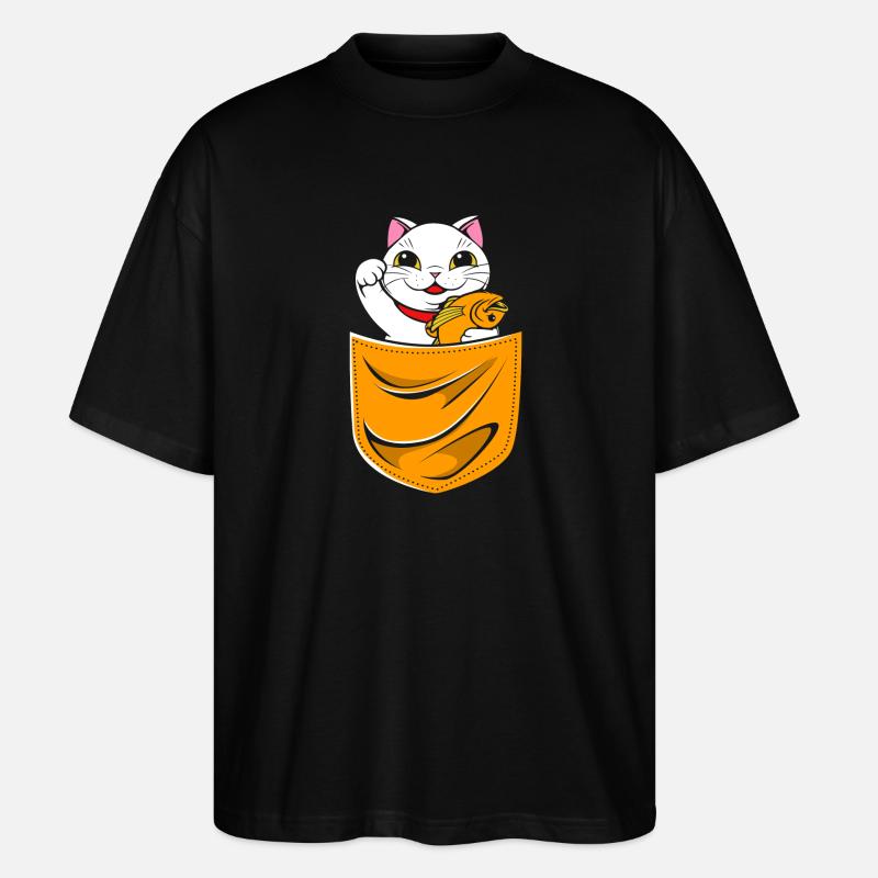 Maneki Neko Japan Glücksbringer - Stanley/Stella Oversized Unisex Bio T-Shirt Blaster 2.0 - Schwarz