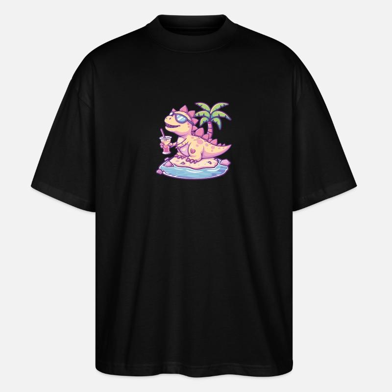 Dinosaurier stegosaurus Insel Palme - Stanley/Stella Oversized Unisex Bio T-Shirt Blaster 2.0 - Schwarz