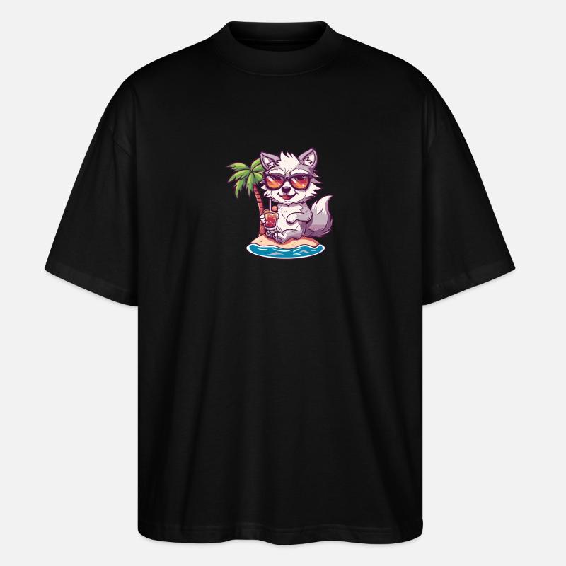 Wolf Summer Beach Comic - Stanley/Stella Oversized Unisex Organic T-shirt Blaster 2.0 - black