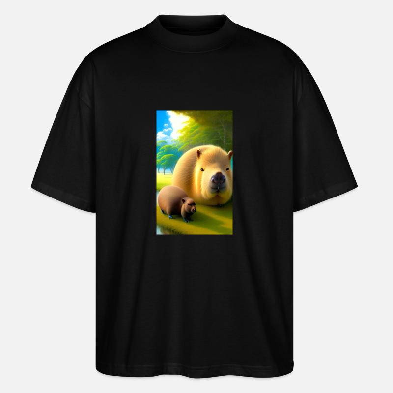 Comic-Porträt eines Wasserschweins - Stanley/Stella Oversized Unisex Bio T-Shirt Blaster 2.0 - Schwarz