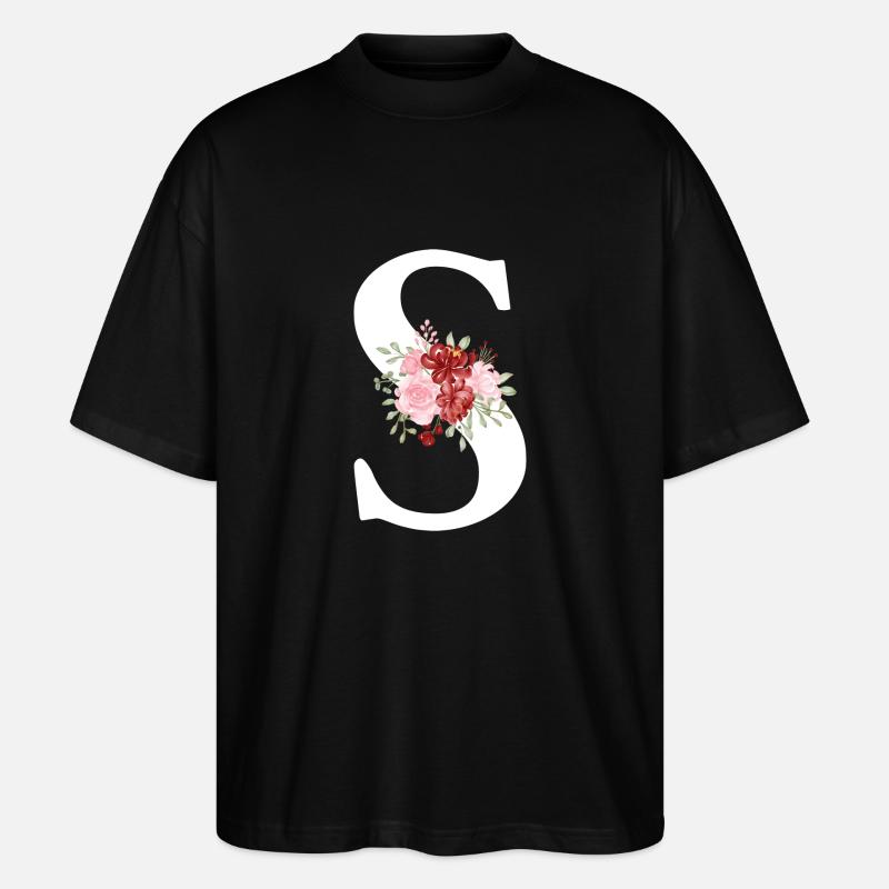 Roter Blumenbuchstabe S - Stanley/Stella Oversized Unisex Bio T-Shirt Blaster 2.0 - Schwarz