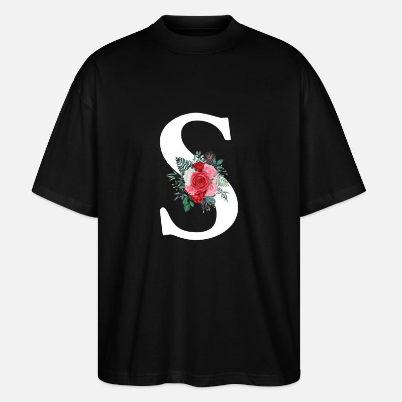 Roter Blumenbuchstabe S - Stanley/Stella Oversized Unisex Bio T-Shirt Blaster 2.0 - Schwarz