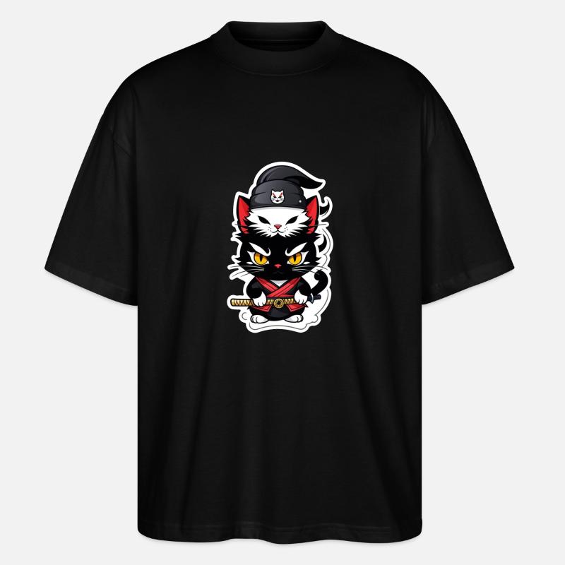 chat ninja - chaton samourai - T-shirt bio Blaster 2.0 coupe oversize Stanley/Stella Unisexe - noir