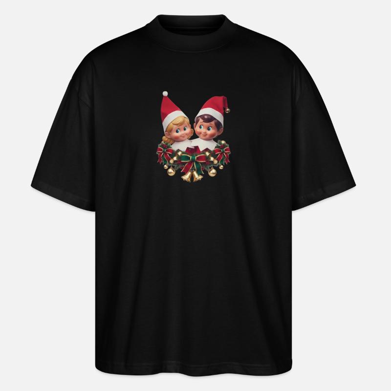 Süßer und festlicher Elf Duo Weihnachtspullover - Stanley/Stella Oversized Unisex Bio T-Shirt Blaster 2.0 - Schwarz