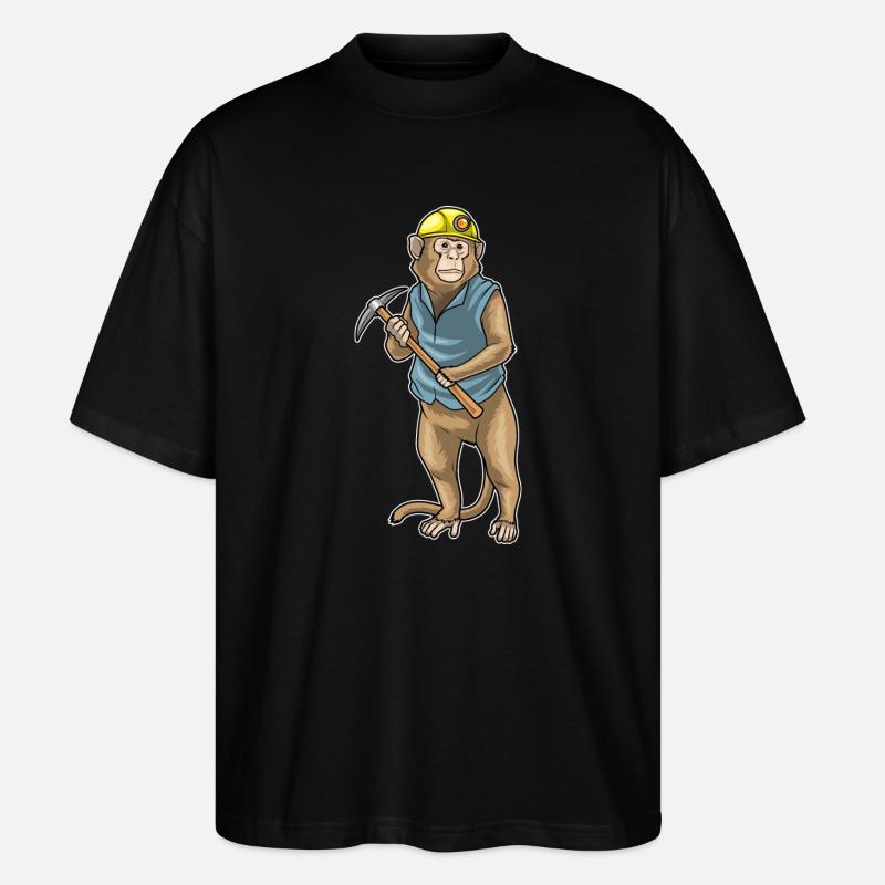 Affe Bergarbeiter Spitzhacke Bergbau - Stanley/Stella Oversized Unisex Bio T-Shirt Blaster 2.0 - Schwarz