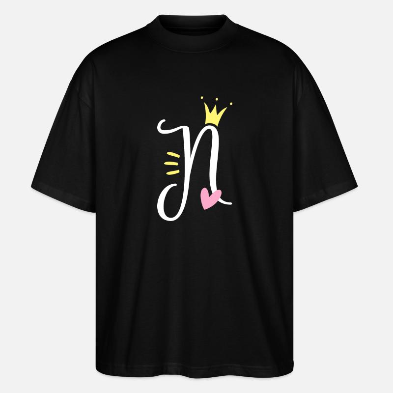 Buchstabe N Anfangsbuchstabe Krone - Stanley/Stella Oversized Unisex Bio T-Shirt Blaster 2.0 - Schwarz