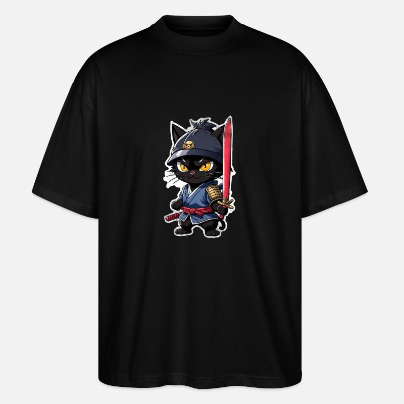 Ninja Katze - Samurai Kätzchen - Stanley/Stella Oversized Unisex Bio T-Shirt Blaster 2.0 - Schwarz