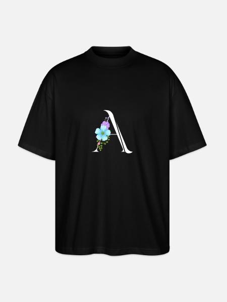 Eleganter Buchstabe 'A' mit Blumen - Stanley/Stella Oversized Unisex Bio T-Shirt Blaster 2.0 - Schwarz
