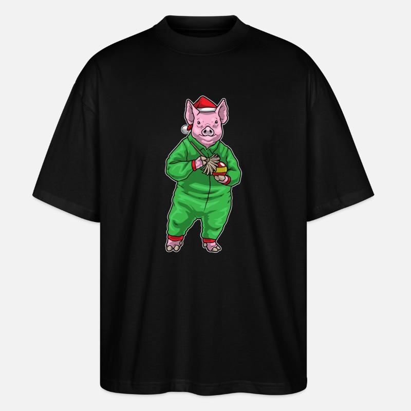 Nettoyant de Noël pour cochon - T-shirt bio Blaster 2.0 coupe oversize Stanley/Stella Unisexe - noir