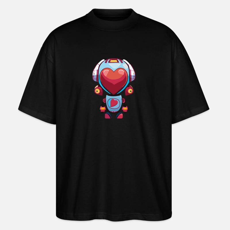 Roboter Manga Mädchen Herz - Stanley/Stella Oversized Unisex Bio T-Shirt Blaster 2.0 - Schwarz