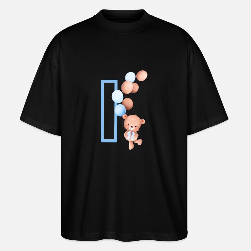 Blauer Buchstabe i Bär - Stanley/Stella Oversized Unisex Bio T-Shirt Blaster 2.0 - Schwarz