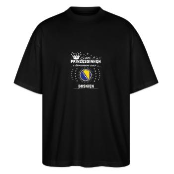 Heimat Prinzessinnen kommen BOSNIEN - Stanley/Stella Oversized Unisex Bio T-Shirt Blaster 2.0 - Schwarz - Vorne - Alina (178cm) & Michal (187cm)