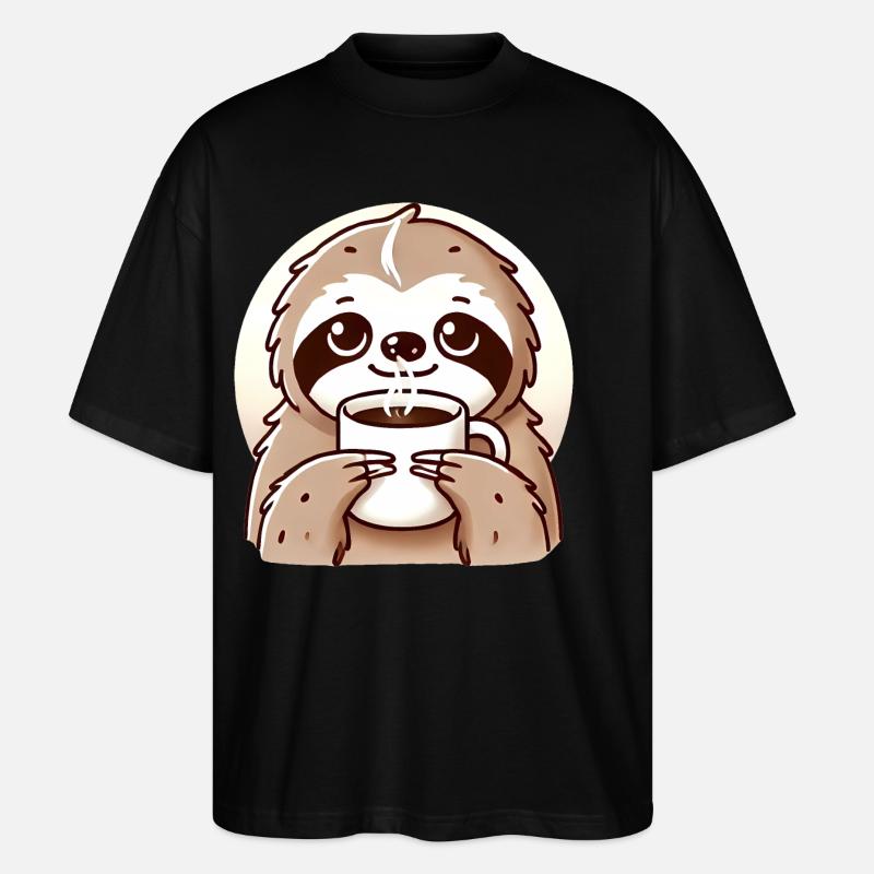 Cozy Sloth Coffee Illustration - Stanley/Stella Oversized Unisex Organic T-shirt Blaster 2.0 - black