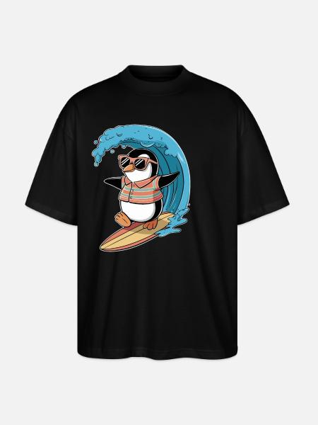 Cool penguin surfing with sunglasses - Stanley/Stella Oversized Unisex Organic T-shirt Blaster 2.0 - black