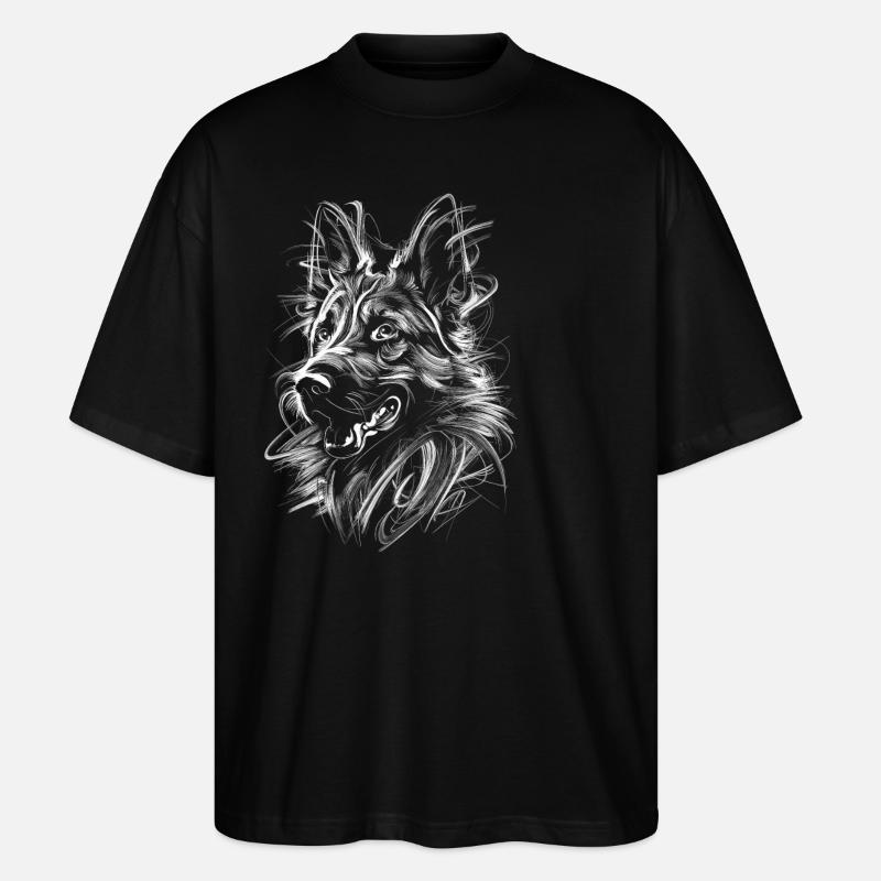 German Shepherd Art Drawing Abstrakte - Stanley/Stella Oversized Unisex Bio T-Shirt Blaster 2.0 - Schwarz