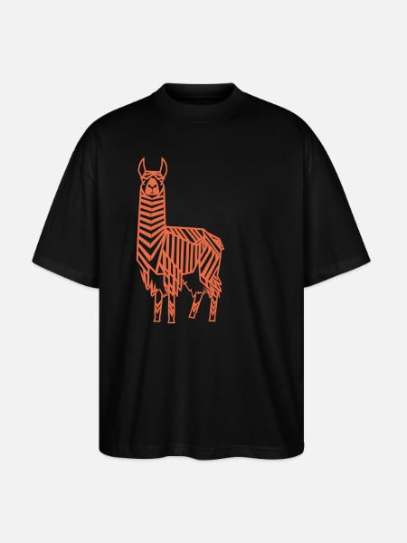 Abstract Llama Geometric Line Art - Stanley/Stella Oversized Unisex Organic T-shirt Blaster 2.0 - black