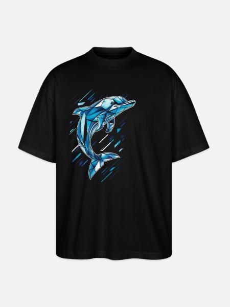 Geometric Dolphin in Blue Tones - Stanley/Stella Oversized Unisex Organic T-shirt Blaster 2.0 - black