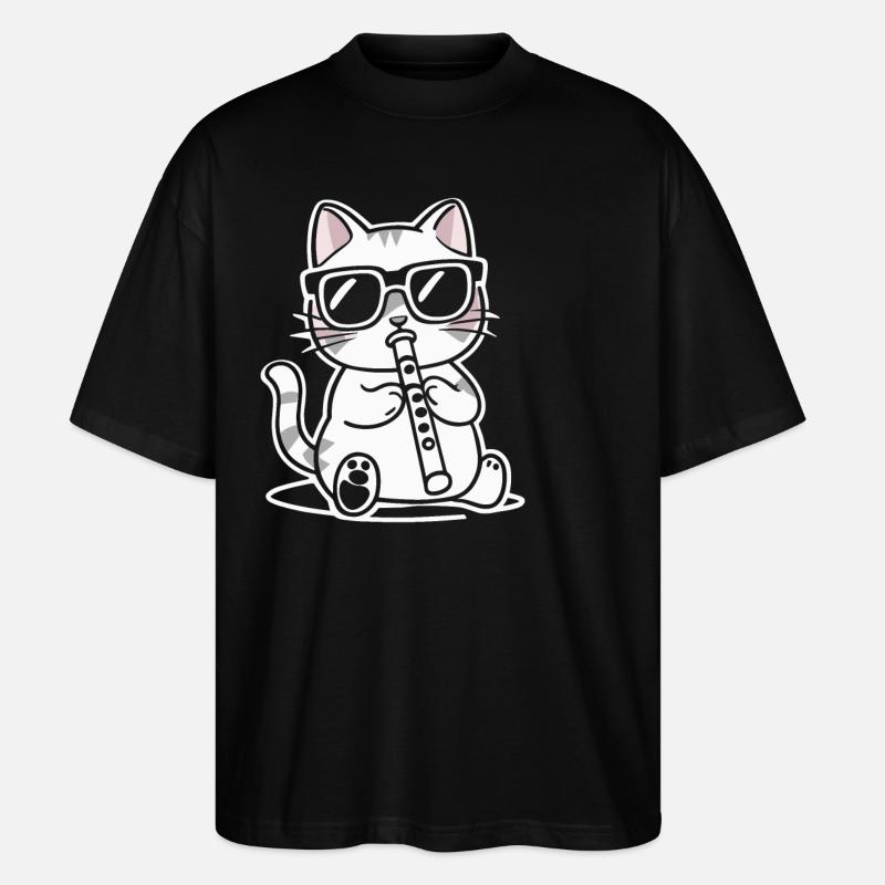 Katze Mit Sonnenbrille Spielt Flöte - Stanley/Stella Oversized Unisex Bio T-Shirt Blaster 2.0 - Schwarz