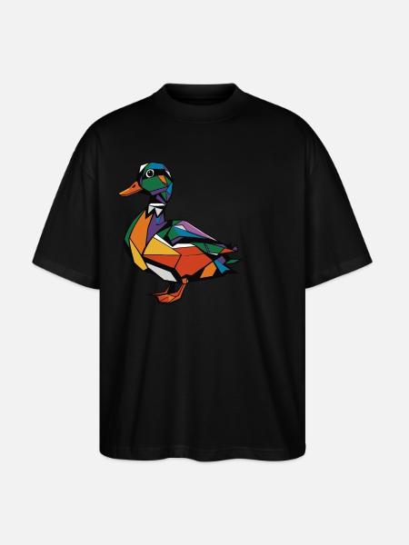 Colorful Geometric Farm Animal Graphic Duck - Stanley/Stella Oversized Unisex Organic T-shirt Blaster 2.0 - black