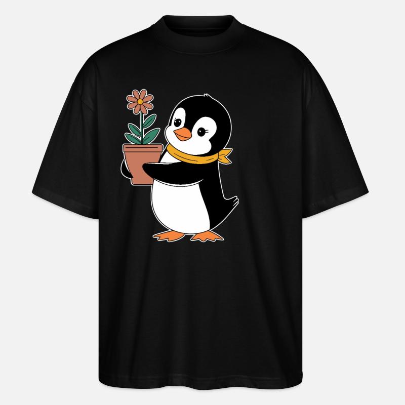 Gartenarbeiten Pinguin Mit Blume Für - Stanley/Stella Oversized Unisex Bio T-Shirt Blaster 2.0 - Schwarz