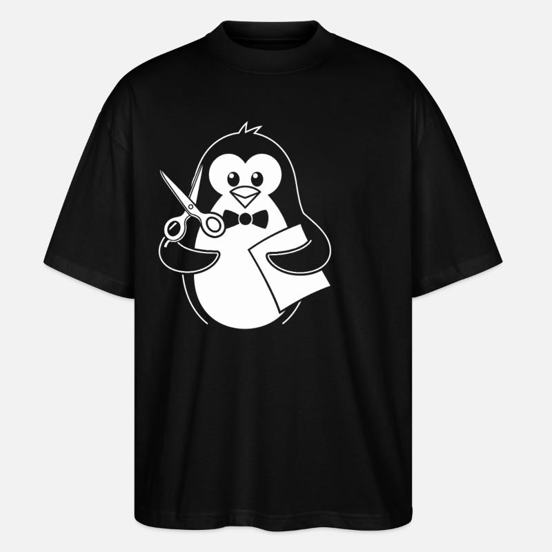 Pinguin Mit Schere Bastelhobby - Stanley/Stella Oversized Unisex Bio T-Shirt Blaster 2.0 - Schwarz