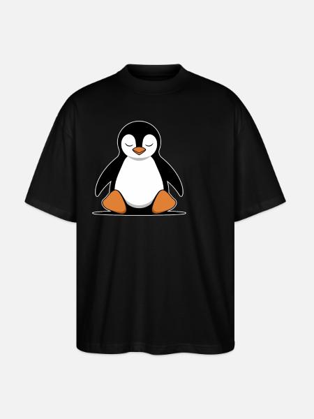 Relaxed Penguin Meditation Cartoon - Stanley/Stella Oversized Unisex Organic T-shirt Blaster 2.0 - black