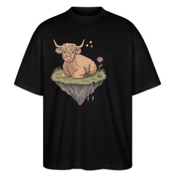 Imaginative escape: Scottish Highland cattle - Stanley/Stella Oversized Unisex Organic T-shirt Blaster 2.0 - black - Front - Alina (178cm) & Michal (187cm)