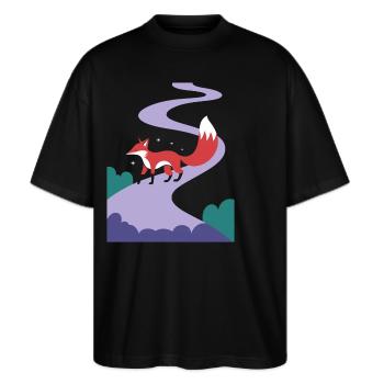 Fuchs Auf Magischem Pfad der Fantasieflucht - Stanley/Stella Oversized Unisex Bio T-Shirt Blaster 2.0 - Schwarz - Vorne - Alina (178cm) & Michal (187cm)