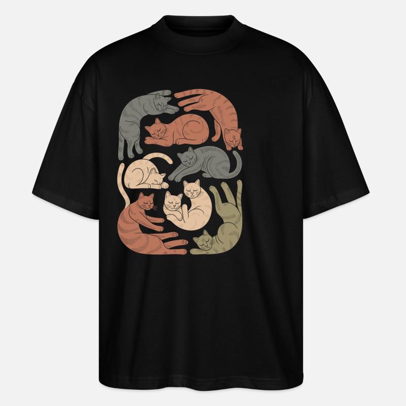 Entspannte Boho Katze Muster - Stanley/Stella Oversized Unisex Bio T-Shirt Blaster 2.0 - Schwarz