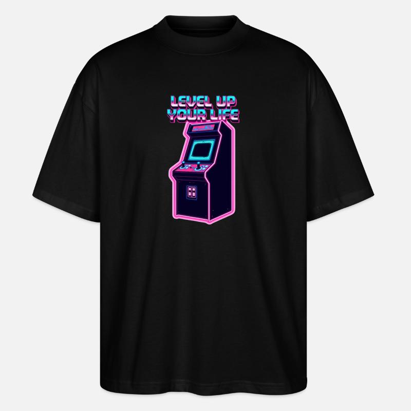 Level Up Your Life Neon Arcade - Stanley/Stella Oversized Unisex Bio T-Shirt Blaster 2.0 - Schwarz