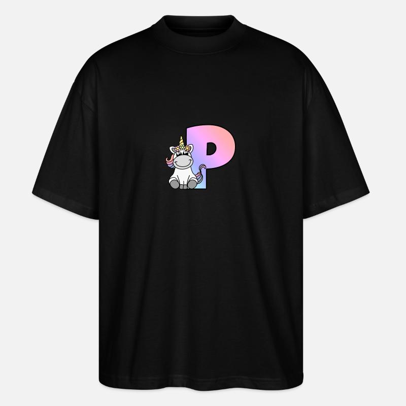 Einhorn Buchstabe P - Stanley/Stella Oversized Unisex Bio T-Shirt Blaster 2.0 - Schwarz